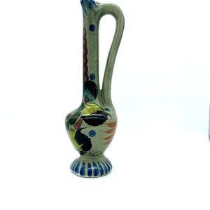 PJ MEXICO Handmade Hand Painted MEXICO Pottery Ceremic‎ Vase Green 13" Tall